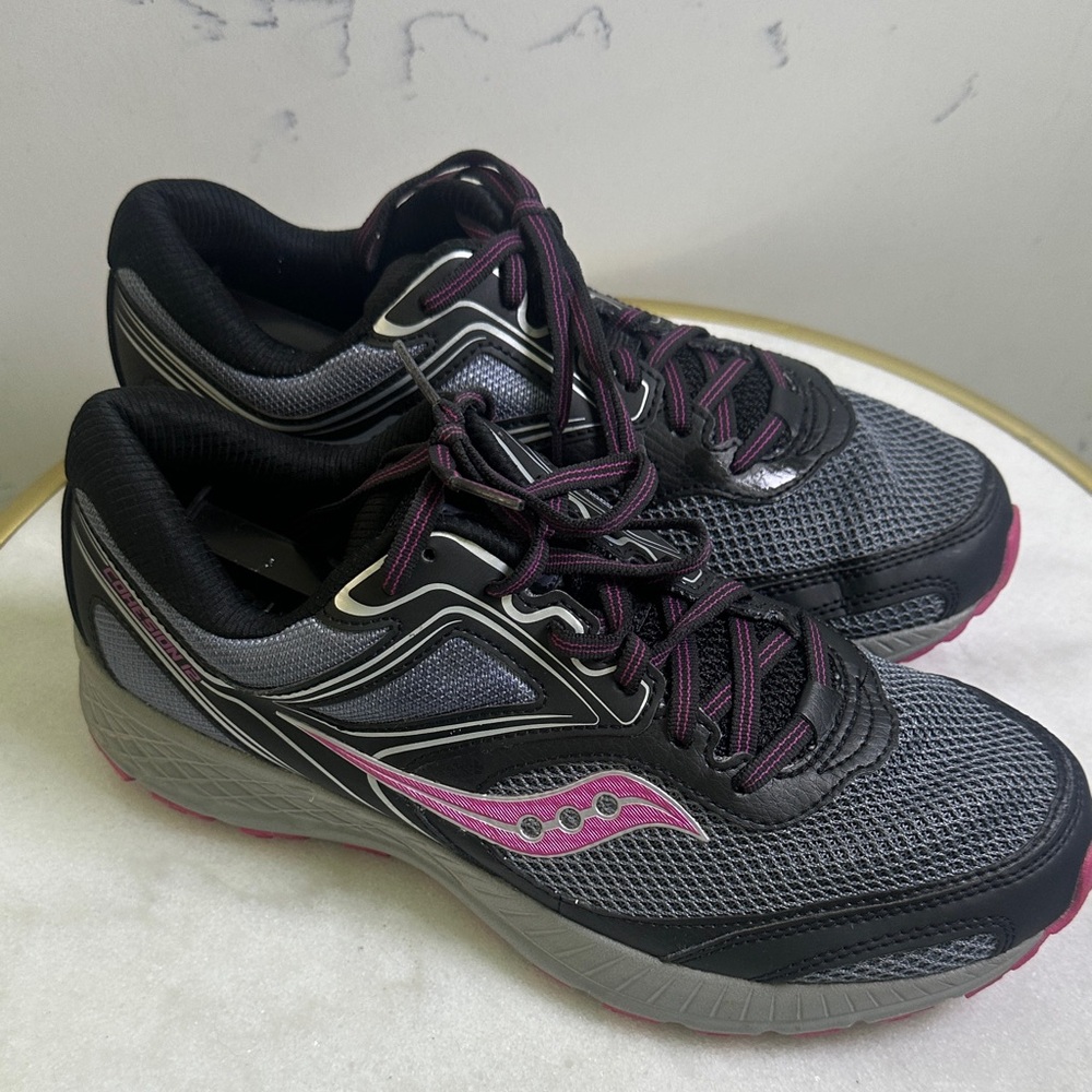 Women’s Saucony Cohesion 12 Greyish Blue and Pink Athletic Running Shoes